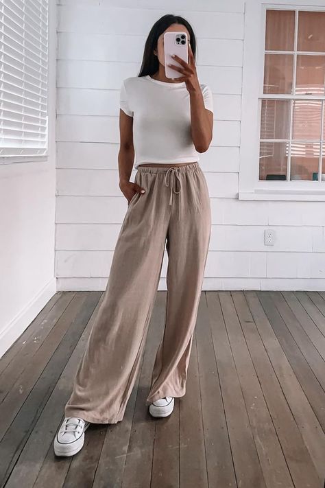 Discover Viral Linen Pants for Summer that blend comfort and style seamlessly. Pair these with girly summer outfits or use them as a chic white t-shirt outfit idea. White T Shirt Outfit, Girly Summer Outfits, Baddie Fashion, Pants For Summer, Pajamas Fashion, Home Wear Women, Home Wear Women Pajamas, T Shirt Outfit, Home Wear Women Casual