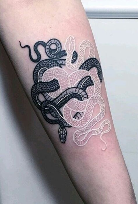 Snakes. Black and white ink Tattoo Snake, Tato Henna, White Ink Tattoo, Snake Tattoo Design, Disney Tattoo, Tattoo Fails, Tiny Tattoo, White Tattoo, Snake Tattoo