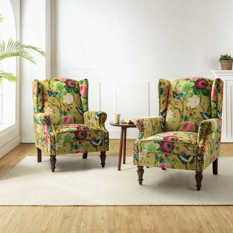 Lark Manor Anndi Upholstered Armchair & Reviews | Wayfair Club Bedroom, Wingback Accent Chair, Accent Chairs & Armchairs, Accent Chair Set, Wingback Armchair, Building House, Yellow Bedroom, Room Ambiance, Accent Arm Chairs