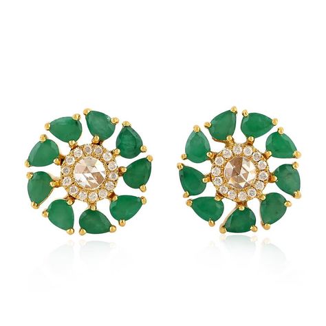 Emerald Earrings Studs, Earrings Inspiration, Diamond Flower, Yellow Gold Earring, Best Diamond, Fine Earrings, Emerald Diamond, Gold Earrings Studs, Gold Studs