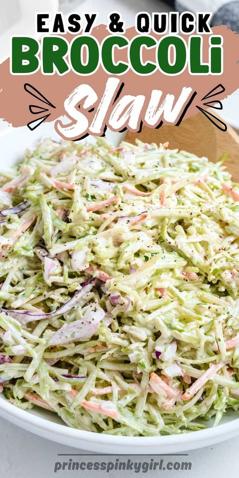 Broccoli Slaw is a fresh new take on the classic creamy coleslaw. Quick and easy to make with a broccoli slaw mix shortcut, all tossed in a subtly sweet and tangy homemade dressing. Serve it alongside your main dishes or pack it up for summer picnics and potlucks. Homemade Slaw Dressing, Broccoli Slaw Dressing, Broccoli Slaw Recipe, Classic Coleslaw Recipe, Coleslaw Dressing Recipe, Broccoli Slaw Recipes, Classic Coleslaw, Homemade Slaw, Best Summer Salads