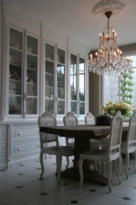 Large China Cabinet - Foter French Country Dining Room Table, Large China Cabinet, Diy French Country Decor, Dining Room Built In, Built In China Cabinet, French Style Chairs, French Country Dining Room, Dining Room Remodel, Country Dining Rooms