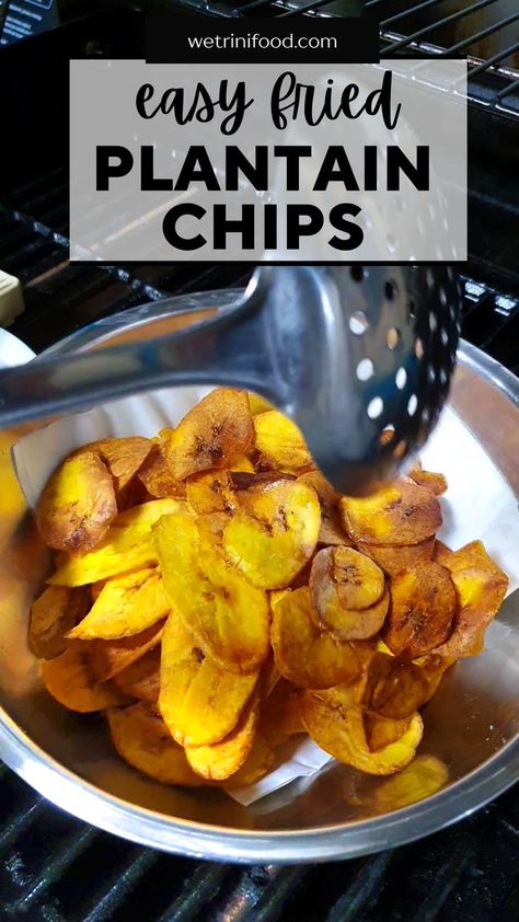 Fried plantain chips are tasty alternatives to potato. They can be starchy or sweet depending on the ripeness of the plantain and that adds a wonderful flavorful element to the chips. Fried Plantain Chips Recipe, Fried Plantain Chips, Autoimmune Diet Plan, Plantain Chips Recipe, How To Make Plantains, Fried Plantain, Ghana Food, Trinidad Recipes, Plantain Chips