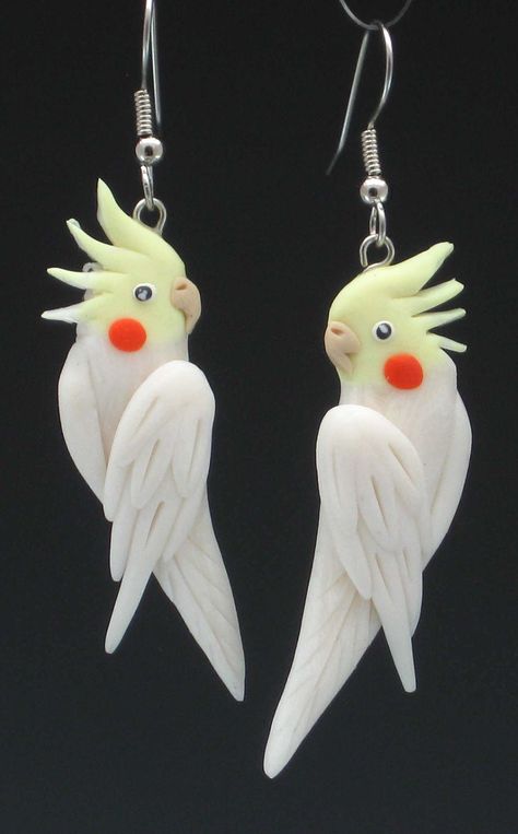 Polymer Clay Birds Tutorial, Clay Parrot, Earrings Bird, Clay Cockatiel, Clay Bird Earrings, Polymer Clay Bird Earrings, Polymer Clay Cockatiel, Cercei Din Lut Polimeric, Clay Bird