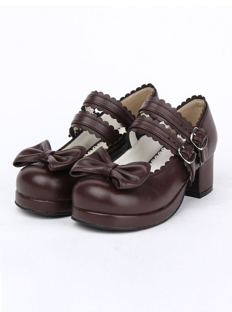 Buy Double Buckle Bowknot Lolita Shoes on Lolitain.com. Choose your perfect classic lolita dress, gothic lolita dress, and more. Regular discounts up to 50% off. Dr Shoes, Chunky Heel Shoes, Bow Decor, Princess Shoes, Pu Heels, Brown Shoes, Bow Dress, Really Cute Outfits, Pretty Shoes