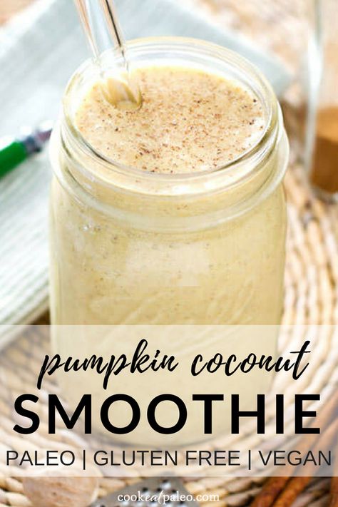 Paleo Breakfast Smoothie, Thm Smoothies, Healthy Paleo Breakfast, Paleo Deserts, Fall Smoothies, Gluten Free Smoothie, Coconut Smoothie Recipe, Pumpkin Coconut, Paleo Drinks