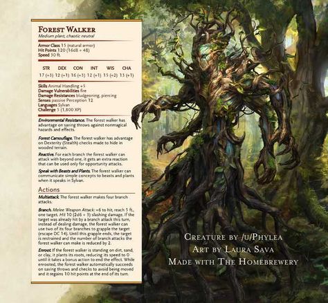 Forest Walker - A multi-armed plant creature (CR 5) - Imgur Plant Monsters, Dnd Druid, Dnd Stats, Plant Monster, Dungeons And Dragons 5e, Dnd 5e Homebrew, Dnd Dragons, D D Monsters, Dungeons And Dragons Game