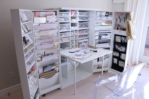 This is the ultimate craft cupboard- it's on my Christmas list!!! Gömda Rum, Craft Storage Cabinets, Fold Out Table, Craft Cupboard, Craft Cabinet, Dream Craft Room, Urban Interiors, White Desk, Scrapbook Room