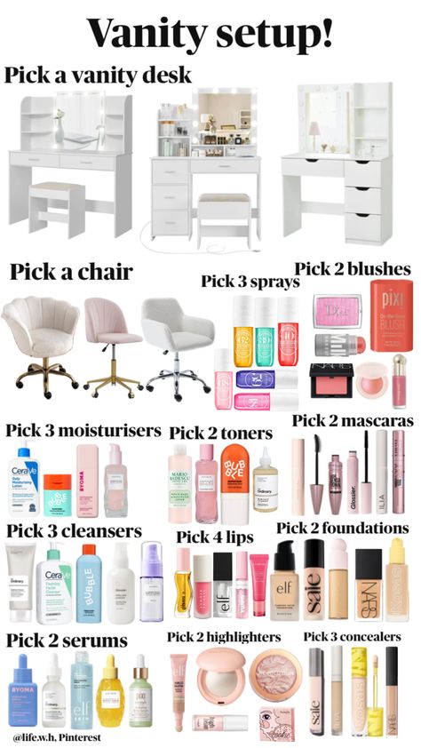 Creds to whoever first had the idea of this <3 6th Grade Tips, Vanity Setup, Vanity Set Up, Preppy Makeup, Girly Christmas Gifts, Preppy Inspiration, Diy Room Decor For Teens, Skincare And Makeup, Preppy Room Decor