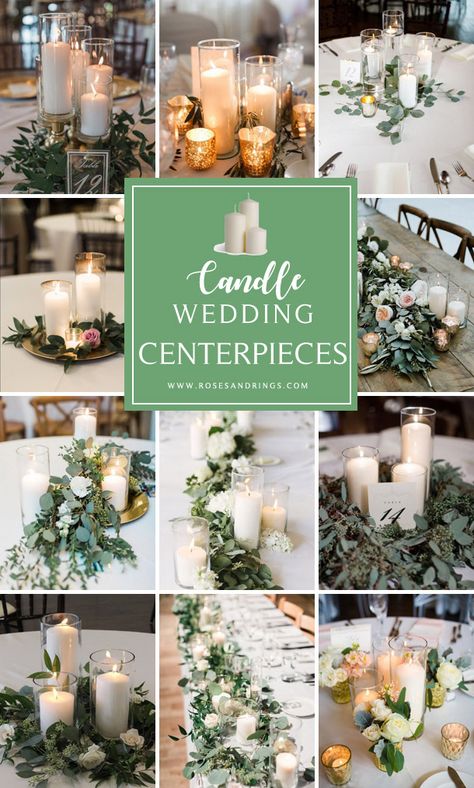 candles wedding centerpiece ideas - greenery and candle wedding centerpiece ideas #weddings #wedding #weddingcolors #weddingideas #greenweddings #weddingcenterpieces White Candle Wedding Centerpieces, Candles As Centerpieces Wedding, Diy Wedding Table Centerpieces Budget, Rehearsal Dinner Flowers Simple Centerpieces, Floral And Candle Centerpiece Wedding Round Table, Low Centerpieces With Candles, Centerpiece For Wedding Reception, Fake Candle Wedding Centerpiece, Wedding Centerpieces With Candles And Flowers