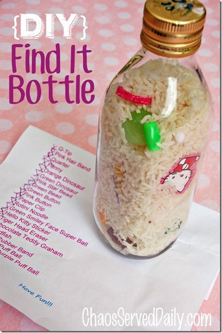 DIY Find It Bottles from ChaosServedDaily.com....a quick and inexpensive way to keep the little ones busy in the car! Diy Find It Bottle, Find It Bottle Diy, Mentoring Activities, Teddy Grahams, Bottle Diy, Pink Stars, Green Bead, Helpful Tips, Paper Clip