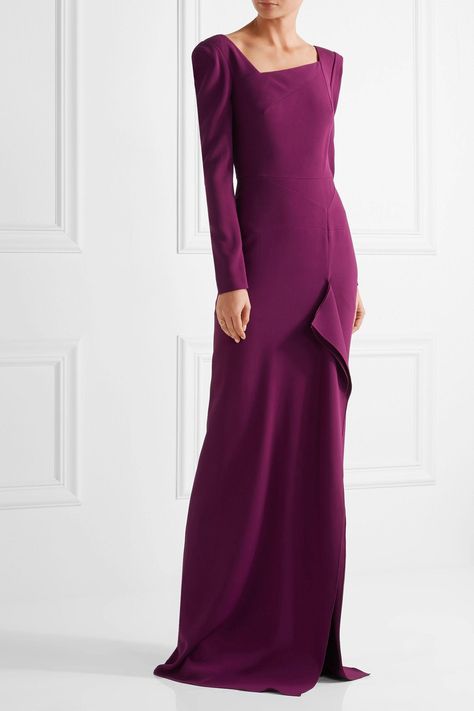 Lyst - Roland Mouret Lely Stretch-crepe Gown in Purple Ruffled Dresses, Draped Gown, White Evening Gowns, Draping Fabric, Drape Gowns, Gowns For Women, Crepe Gown, White Gown, Edie Parker