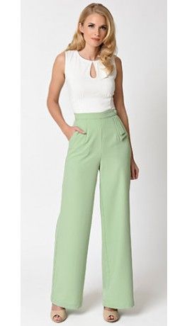 Green Pants Outfit Work, Mint Green Pants Outfit, Wide Leg Pants Outfit Work, Wide Pants Outfit, Craving Ice Cream, Mint Green Pants, Mint Pants, Pants Outfit Work, Green Pants Outfit