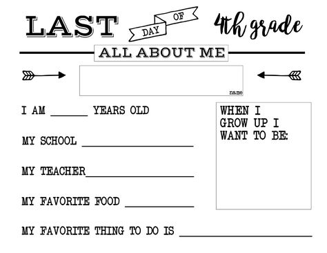 last-day-of-school-all-about-me-4th-grade 2,750×2,125 pixels First Grade Homework, Last Day Of Preschool, Paper Trail Design, All About Me Worksheet, Homework Worksheets, Back To School Pictures, All About Me Preschool, Trail Design, First Day School