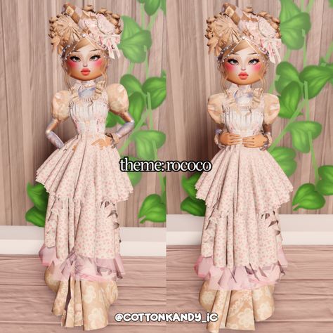 dress to impress theme rococo outfit inspo no vip Dress To Impress Theme No Vip, Dress To Impress Ideas No Vip, Rococo Dress To Impress, Rococo Outfit, Rococo Dress, Vip Dress, Dti Hacks, Dti Ideas, Dti Fits