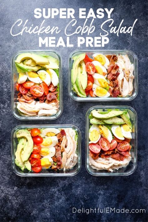 Chicken Cobb Salad Recipe, Cobb Salad Ingredients, Chicken Cobb Salad, Cobb Salad Recipe, Salad Meal Prep, Healthy Lunch Meal Prep, Work Meals, Easy Healthy Meal Prep, Macro Meals