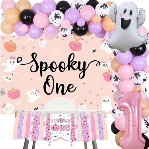 1st Birthday Party Ideas Halloween, Halloween Birthday One Year Old, First Boo Day Party Girl, First Birthday Girl Halloween Theme, First Birthday Girl Themes October, Halloween Theme First Birthday Party, Halloween Themed 1st Birthday Party, Pastel Halloween 1st Birthday, October First Birthday Girl