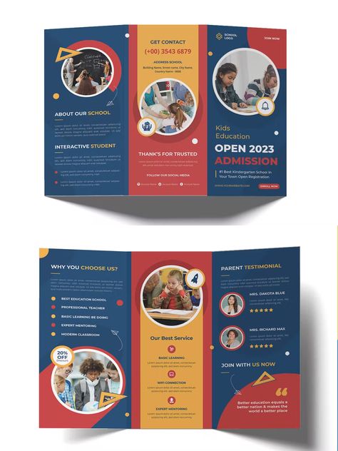 Brochure Design For School, School Brochure Design Ideas, Trifold Brochure Design Layout Creative, School Brochure Design Creative, Booklet Design Inspiration, Trifold Brochure Design Creative, Brochure For School, Cute Brochure, 3 Fold Brochure Design