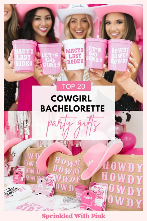 Last Rodeo Bachelorette Party Gifts, Bachelorette Rodeo Theme, Pink Cowgirl Bachelorette Party, Western Bachelorette Party Ideas, Last Rodeo Bachelorette, Rodeo Bachelorette Party, Rodeo Themed Bachelorette Party, Cowboy Bachelorette Party, Disco Cowgirl Bachelorette