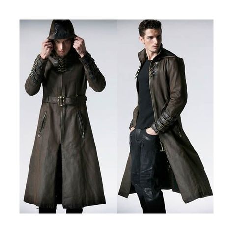 Men Brown Leather Hooded Steampunk Goth Military Trench Coat Overcoat... ❤ liked on Polyvore featuring men's fashion, men's clothing, men's outerwear, men's coats, mens gothic coat, mens over coat, mens military coat, mens overcoat and mens military trench coat Goth Men, Military Trench Coat, Gothic Mode, Mode Steampunk, Goth Art, Trench Coat Men, Men's Jackets, Olivia Palermo, Steampunk Fashion