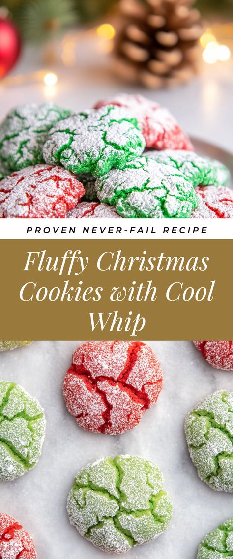 Image for Fluffy Christmas Cookies with Cool Whip Xmas Cookies Recipes Easy, Cookies With Cool Whip, Quick Christmas Treats, Easy Christmas Cookies Decorating, Christmas Snacks Easy, Xmas Cookies Recipes, Easy Christmas Cookies, Cool Whip Cookies, Chocolate Christmas Cookies