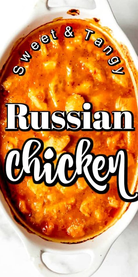 Chicken Chunks Recipe Healthy, Polish Chicken Recipes, Russian Meal Ideas, Russian Chicken Recipe Slow Cooker, Russian Chicken Recipe, Easy Russian Recipes, Chicken Russian Dressing Apricot, Chicken With Russian Salad Dressing, Russian Chicken