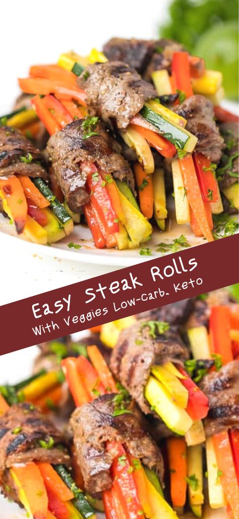 Steak Wrapped Veggies, Zucchini Grilled, Steak Roll Ups, Beef Roll Ups, Steak Strips, Steak Wraps, Steak Rolls, Healthy Low Carb Snacks, Julienned Carrots