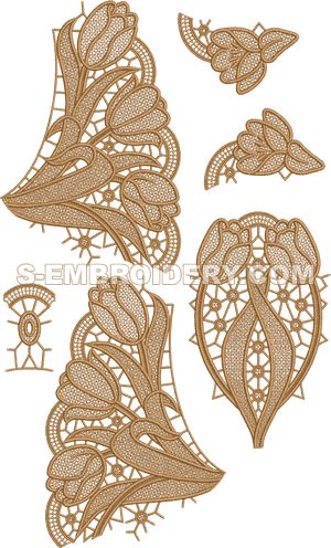 Freestanding lace tulip doily machine embroidery set Free Standing Lace Machine Embroidery, Romanian Lace, Russian Crochet, Irish Crochet Motifs, Lace Inspiration, Sewing Easy Diy, Free Standing Lace, Lace Doily, Cutwork Embroidery