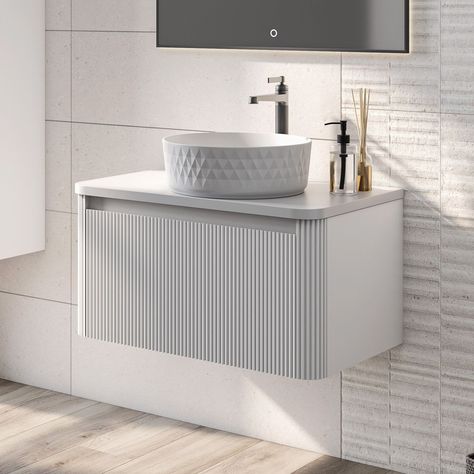 Wall Hung Ribbed Vanity Unit in White | Fluted Furniture | Easy Bathrooms Ribbed Vanity, Fluted Furniture, Easy Bathrooms, White Worktop, Bathroom Sink Design, Fruit Shop, Sink Design, Wall Hung Vanity, Simple Bathroom