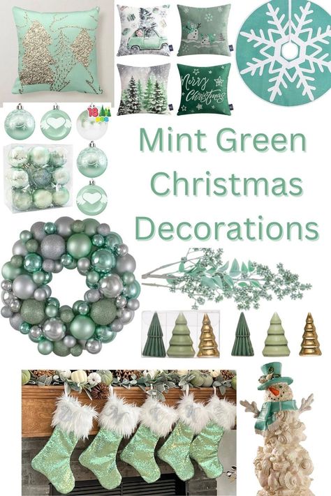 Mint Green Christmas Tree Decorations, Mint Green Christmas Decor, Mint Christmas Decor, Mint Green Christmas, Christmas Turquoise, Green Christmas Decor, Green Christmas Decorations, Green Christmas Tree Decorations, Mint Christmas