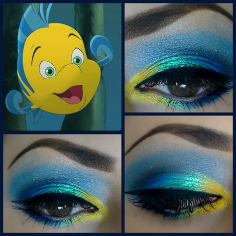 ♡Flounder♡ Inspired Flounder Makeup The Little Mermaid, Diy Flounder Costume Woman, Flounder Costume Women, Flounder Costumes, Flounder Makeup, King Triton Costume, Flounder Costume, Musical Makeup, Disney Face Painting