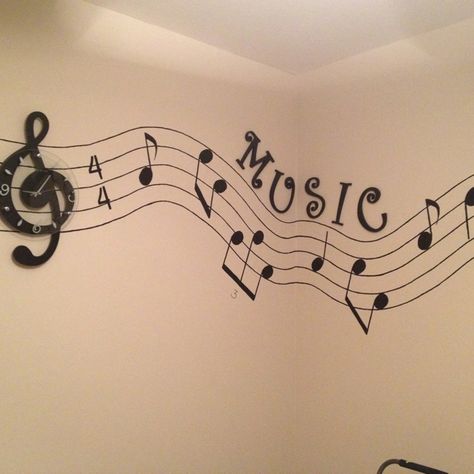 Music wall with our painted notes. Music Mural Ideas, Music Mural, Music Wall Decal, Music Room Art, Music Classroom Decor, Music Room Wall, Home Wall Painting, Music Room Decor, Music Drawings