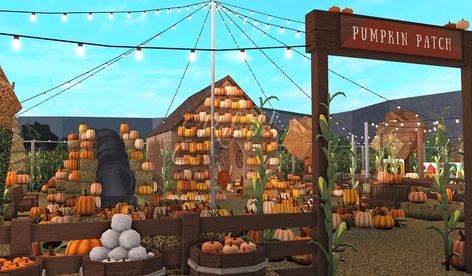 Pumpkin Patch Layout Bloxburg, Bloxburg Corn Maze Layout, Bloxburg Fall Pumpkin Patch, Bloxburg Carnival Layout, Bloxburg Halloween Festival Layouts, Bloxburg Fall Festival Decals, Bloxburg Festival Ideas, Bloxburg Fall Town Layout, Autumn Town Bloxburg