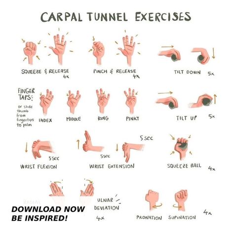 Wrist Exercises Carpal Tunnel, Kt Tape Wrist Support, Exercises For Carpal Tunnel, Carpal Tunnel Symptoms, Hand Therapy Exercises, Carpal Tunnel Exercises, Desk Yoga, Carpal Tunnel Relief, Kt Tape