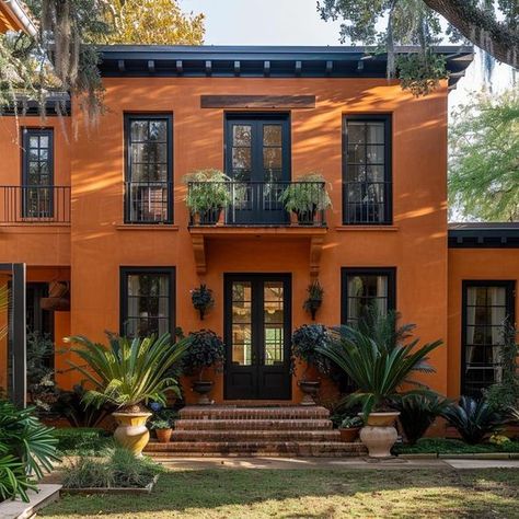 15 Best Paint Colors for Exterior of House Orange Home Exterior, Southwest House Exterior, Spanish Exterior Paint Colors, Colors For Exterior Of House, Play School Interiors, Orange Houses, Modern Exterior House Colors, Green Home Exterior, Modern House Colors