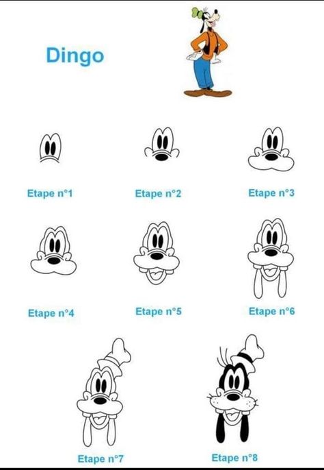 Cool Drawings For Kids, Disney Drawing Tutorial, Pencil Sketches Easy, Easy Disney Drawings, Simpsons Drawings, Goofy Disney, Easy Cartoon Drawings, Goofy Drawing, Nail Art Disney