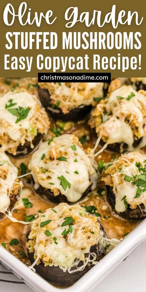 Olive Garden Stuffed Mushrooms, Mushroom Side Dishes, Stuffed Mushrooms Easy, Mushroom Recipes Healthy, Mushroom Appetizers, Olive Garden Recipes, Baked Mushrooms, Stuffed Mushroom, Olive Garden