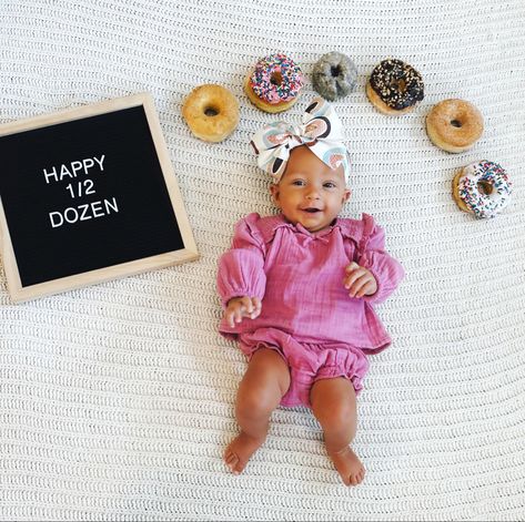 Half dozen donut photoshoot Six Months Baby Photoshoot Ideas, Baby Girl 6 Month Birthday Ideas, Baby 6 Month Photoshoot Ideas, 6 Months Baby Photoshoot Ideas 6 Month Baby Photoshoot Ideas, Sweet 6 Months Photoshoot, Half A Dozen Photoshoot, 6 Month Baby Girl Photoshooting Ideas, 6 Month Photoshoot Ideas Babygirl, Half Way To A Dozen Photoshoot