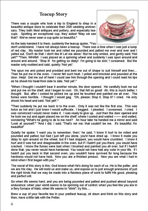 The Basel Christian Church of Malaysia, Sandakan: Teacup Story Tea Cup Devotional, The Teacup Story, Teacup Story Printable, The Tea Cup Story, Tea Cup Story Printable, The Teacup Story Printable, Christian Stories Inspirational, Tea Cup Story, Teacup Story