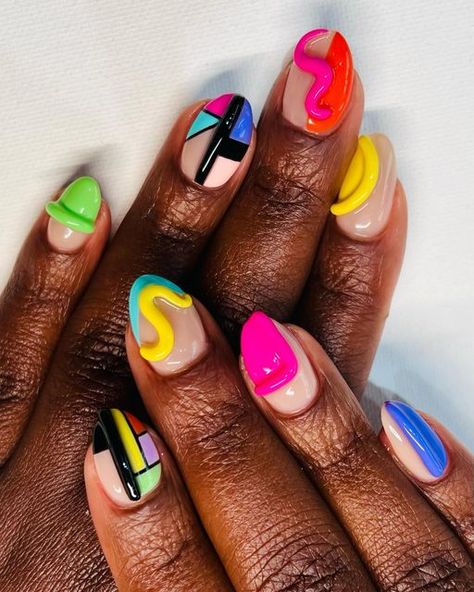 SkyyNailsIntl™️ on Instagram: "🏊🏾‍♀️☀️🤿⛱️80sPoolParty⛱️💦🏄🏾‍♀️✨  Some fun and fab 3D vibes with a hint of line work 💅🏾" Nail Art Colourful, Music Nail Art, Everyday Nails, Music Nails, Basic Nail, Spirit Fingers, Funky Nail Designs, Spirit Finger, Charm Bracelet Watch