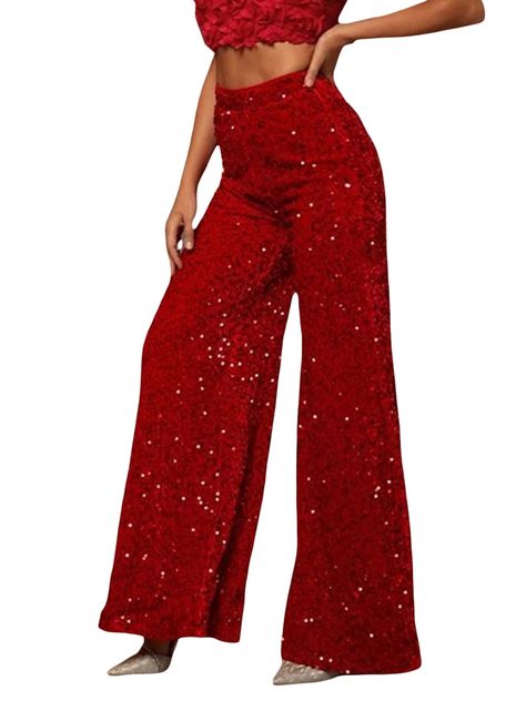 PRICES MAY VARY. Material: Women shiny sequin pants made of polyester fiber. Soft, breathable, lightweight, no stretchy, skin friendly, comfy to wear. High waist sequin palazzo pants, bell bottom shiny trousers. Features: Women sequin glitter pants, high waist, wide leg palazzo pants, sparkle sequin bling flare pants, casual loose, straight leg long loose pants, bling sequin trousers, shimmer pants leggings. Style: High waist sequin glitter pants, wide leg palazzo sparkly pants, shiny party club Glitter Pants, Bell Bottom Trousers, Sequin Pants, Flare Leg Pants, Bell Bottom Pants, Crop Top Blouse, Bell Bottom, High Waisted Pants, Bell Bottoms