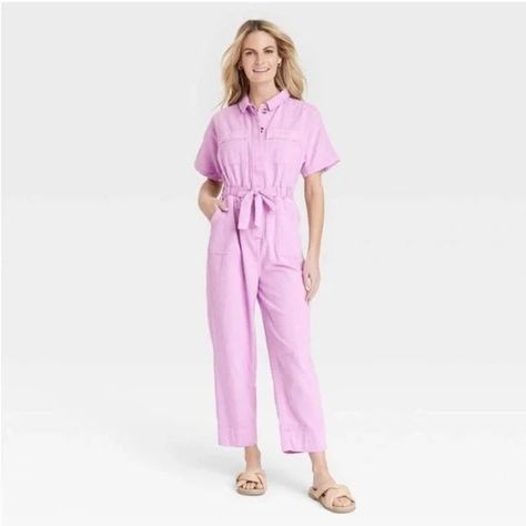 Universal Thread | Pants & Jumpsuits | Universal Thread Short Sleeve Buttonfront Boilersuit Jumpsuit | Poshmark Long Sleeve Denim Jumpsuit, Pinstripe Jumpsuit, Coverall Jumpsuit, Crochet Romper, Off Shoulder Romper, Linen Romper, Pink Barbie, Boiler Suit, Pink Jumpsuit