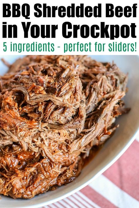 Crockpot bbq beef using chuck roast or another cut creates tender shredded beef in your slow cooker. Pile it on buns for sliders, or pulled beef sandwiches. #crockpotrecipes #pulledbeef #bbqbeef #slowcooker #crockpot #beef #chuckroast Bbq Beef Crockpot, Crockpot Bbq Beef, Pulled Beef Sandwiches, Crockpot Shredded Beef, Slow Cooker Bbq Beef, Bbq Beef Sandwiches, Chuck Roast Recipes, Pot Roast Crock Pot Recipes, Bbq Roast