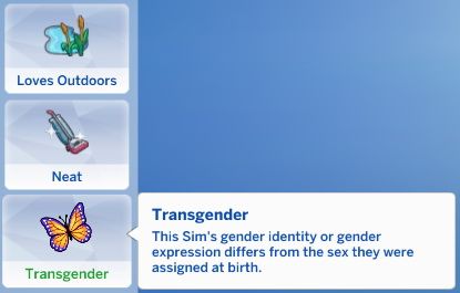 Mod The Sims: Transgender Trait by Sresla • Sims 4 Downloads Sims Overrides, Ts4 Traits, Sims 4 Cc Traits, Sims Traits, Sims 4 Traits, Sims 4 Cas Mods, Play Sims 4, Sims 4 Anime, Free Sims 4