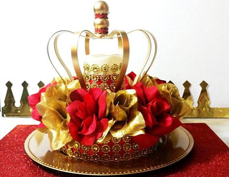 NEW Red and Gold Baby Shower CROWN Centerpiece / Boys Red and Gold Prince Baby Shower Theme and Decorations Candy Buffet Baby Shower, Prince Baby Shower Theme, Red Baby Shower, Crown Centerpiece, Crown Baby Shower, Prince Theme, Boy Baby Shower Ideas, Royal Baby Showers, Quinceanera Decorations