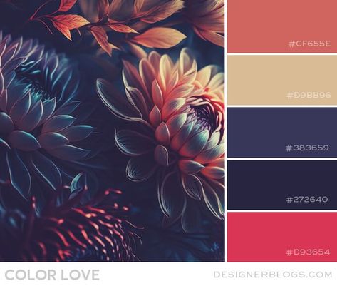 Navy And Orange Colour Palette, Lavender And Coral Bedroom, Coral Color Combinations, Maroon Color Palette, Coral Interior, Navy Color Palette, Coral Colour Palette, Cozy Bedroom Design, Bright Wedding Colors