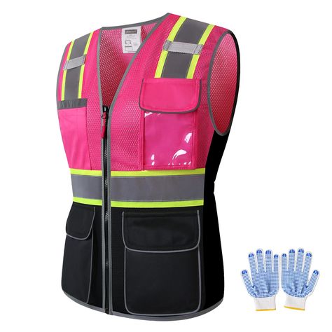 PRICES MAY VARY. Polyester Zipper closure Machine Wash 【FIRST-CLASS MATERIALS】100% polyester, 360°high visibility reflective material,durable zipper, quick drying, breathable and lightweight mesh fabric 【FEATURES】It is a safety vest specially designed for women and Lady, includes youth. Black knitted fabric with elastic tape to show perfectly woman's slim waist line and added an elastic hem at the bottom to hug every curve and emphasize the female figure.It can provide enough wiggle room for lay Lady Shop, Work Vest, Industrial Safety, Reflective Vest, Vest For Women, Safety Vest, Safety Clothing, Garment Factory, Reflective Material