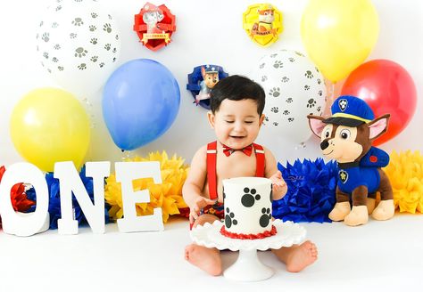 Paw patrol cake smash 🐾 Paw Patrol Cake Smash Photography, Paw Patrol Photo Shoot Ideas, Paw Patrol Photoshoot, Paw Patrol Cake Smash, Paw Patrol Smash Cake, Paw Patrol Birthday Theme, Paw Patrol Decorations, Baby First Birthday Themes, Paw Party