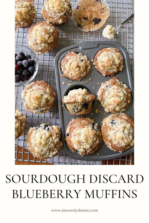 Have sourdough discard that you don't want to waste but don't know what to do with? Look no further, these sourdough discard blueberry muffins are the perfect way to use some of that discard! Personally, this is my go to recipe whenever I don't want to throw away my sourdough discard. #blueberrymuffins #sourdoughdiscardrecipes #bakingrecipes #muffinrecipes Azeely Sourdough Blueberry Muffins, Quick Sourdough Muffins, Sour Dough Discard Blueberry Muffins, Sourdough Discard Hot Pockets, Blueberry Muffin Sourdough Discard, Sourdough Discard Breakfast Muffins, Sourdough Discard Vanilla Wafers, Sourdough Discard Recipes Blueberry Muffins, Sourdough Blueberry Muffins Recipe