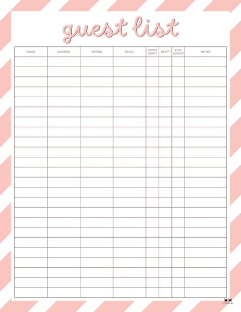 Choose from 12 different guest list templates to track invites sent and RSVPs for your upcoming event. All pages can be printed from home. 100% FREE! Wedding Guest List Printable, Guest List Template, Wedding Guest List Template, Free Wedding Printables, Wedding Guest List, Wedding Mood Board, List Template, Guest List, Wedding Mood